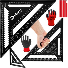 DELPHI Carpenter's Square 300 mm Professional 90° Angle Thickened Triangle Protractor for Exact Angle Try Square Carefully Crafted Set with Pencils and Gloves