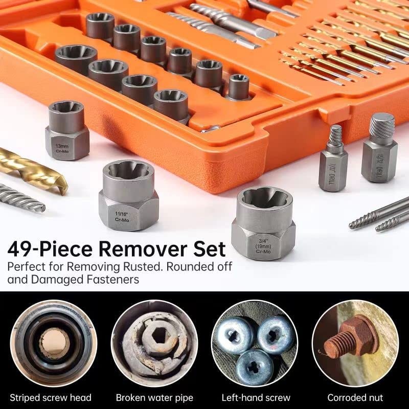 XEWEA 49PCS Screw & Bolt Extractor Set with Left Hand