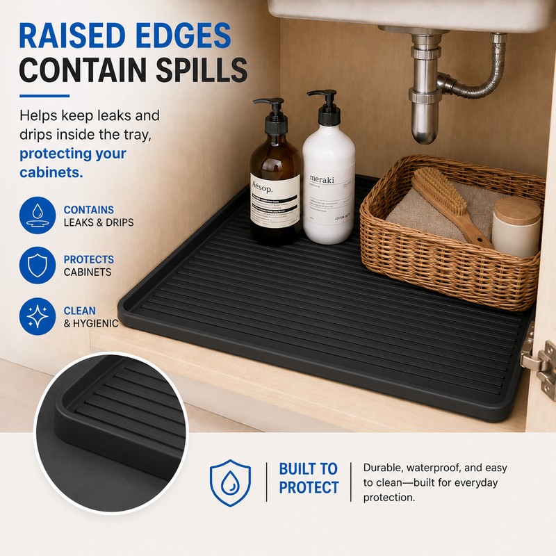 Waterproof Silicone Under Sink Mat – Kitchen & Bathroom Cabinet
