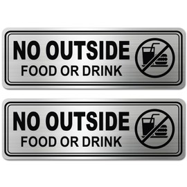 2pcs Metal Stainless Steel No Outside Food or Drink Sign,With Self Adhesive,9x3in(No Outside)