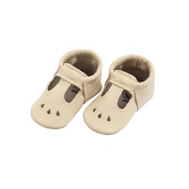 Freshly Picked Baby Girl Mary Jane Shoes - Leather Moccasins - Black (Cream, 1)