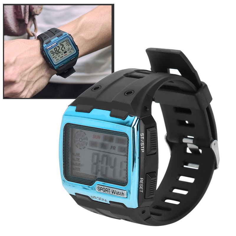 Digital Sports Watch Large Dial Night Light Waterproof Dual Time