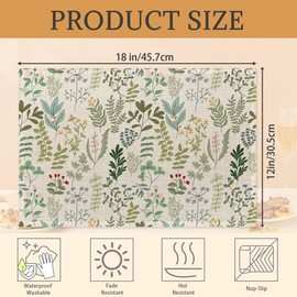 Vintage Leaves and Plants Botanical Placemats Set of 6 Place Mats for Kitchen Table Washable Farmhouse Linen Table Mats Dining Decoration 12x18 Inch