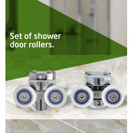 Amig - Set of Shower Door Rollers | 2 Units Upper and Lower | Ø23 mm | for 6 mm Thick Shower Doors | Chrome-Plated zamak Clamps | Nylon Wheels | Smooth and Durable Sliding