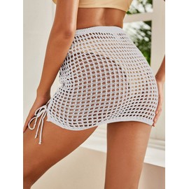 MakeMeChic Falda de ganchillo para mujer, con borlas, de punto, mini cubierta de playa, Blanco a, XL