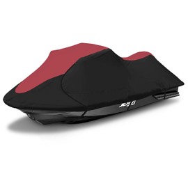 Zenicham 600D Jet Ski Cover - Trailerable Seadoo Cover, Waterproof Jetski Cover, PWC Cover Fits Seadoo, Yamaha, Jet Ski Watercraft Cover Fits from 103"-115" (1 or 2 Seater), Red & Black