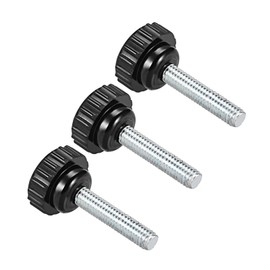 CoCud Knurling Clamp Knob M6 x 35mm Male Thread 21mm Head Thermoset Plastic Thumb Screw Grip Bolt Knob Black for Lathe Machine 3pcs