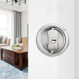 Qrity Round Door Handle, Pocket Door Lock, Stainless Steel Door Lock, Flush, Privacy Lock for Bedroom, Kitchen, Bathroom, with 3 Keys