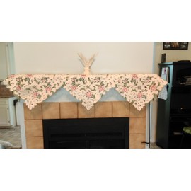 Doily Boutique Fireplace Mantel Runner with Light Pink Cutwork Roses Size 84 x 27 inches Handmade