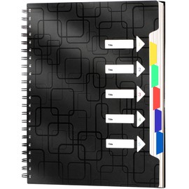 CAGIE Notebook A4 with Index Spiral Bound 240 Sheets (120 Pages) Small Spiral Notepad Lined Pad with Index for Work Office School College Essentials, Black, 24 x 29 cm