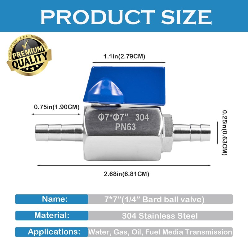 1/4”Barb Ball Valve - Stainless Steel Hose ID Barb Mini