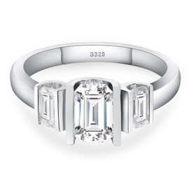 Boieiyftrp Moissanite Engagement Rings for Women,D Color VVS1 3 Stones Emerald Cut S925 Sterling Silver Plated 18k White Gold Wedding Promise Anniversary Rings for Her（7.5）