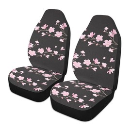 LONSANT Cherry Blossom Car Seat Covers Set of 2,Japanese Pink Flowers Print Tree Branches with Falling Petals Universal Auto Front Seat Protector for Women Cute Car Accessories Fit for Car SUV Truck