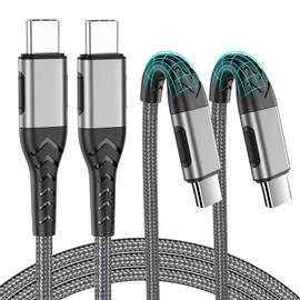 VANOVEI 2-Pack 10FT 100W USB C to USB C Cable, Extra Long Fast Charging Cord for Phone 17/17 Pro/16/16 Pro Max/15/15 Pro Max, Gray Braided Type C Charger with Anti-Slip Terminal & SR Strain Relief