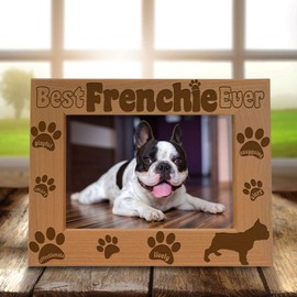 KATE POSH Best Frenchie Ever Engraved Natural Wood Picture Frame, French Bulldog Photo Frame, Pet Memorial Gifts, New Puppy Gifts, Dog Lover Gift, Paw Prints on My Heart (5x7 Horizontal)