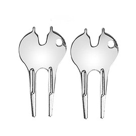 IKAAR 2pcs Golf Divot Tool Stainless Steel Golf Pitch Fork Golf Divot Repair Tool Equipment Golf Ball Accessory Silver