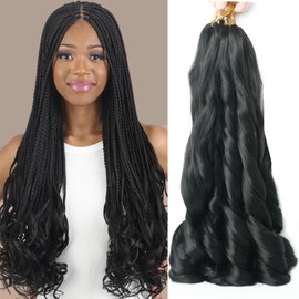 24Inch French Curl Braiding Hair 8 Packs Loose Wavy Spanish Curly Braids Hair Natural Black Pre Stretched Bouncy BraidingHair with Curly Ends For Women(8Packs,1B)