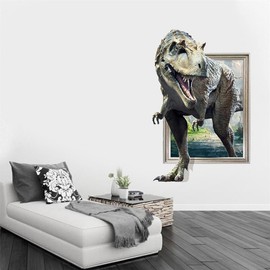 HOTIYOK Wall Sticker Fake Window Stylish 3D Dimensional Dinosaur Prehistoric World Adventure View Cute Animal Wall Sticker Removable Boy Girl Children Room Wall Sticker Wallpaper Wall Art Window Scene