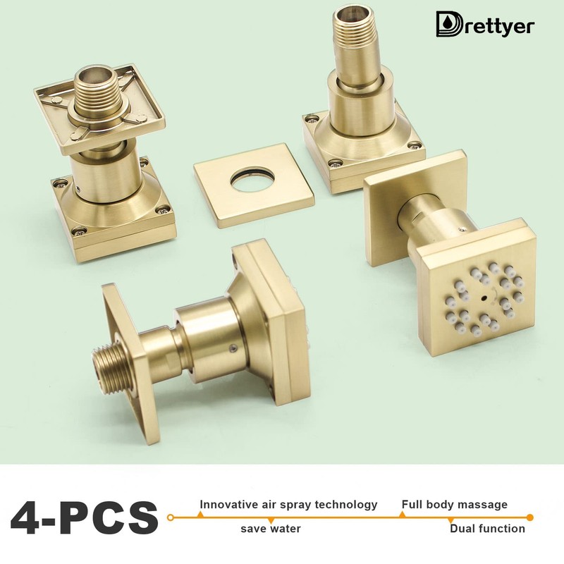 2 Functions Brass Shower Body Sprayer Jet in Wall, Rainfall