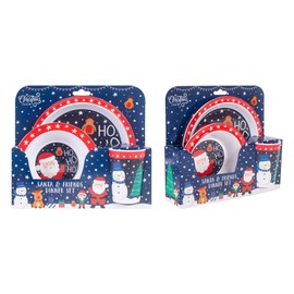 YöL Christmas Toddler Dinner Set Plate Bowl And Cup Festive Santa And Friends Print