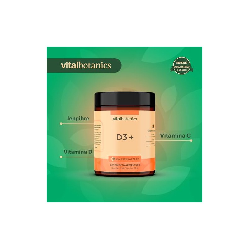 Vital Botanics Suplemento Alimenticio Vitamina Jengibre 200 Cápsulas 500 Multivitamínico