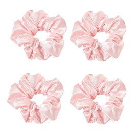Satin Hair Scrunchies - Set of 4 Pale Pink