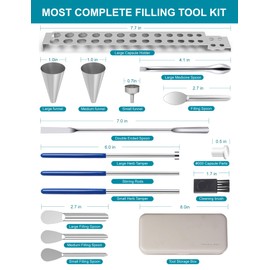 Capsule Filling Filler Machine Kit-Tray : Pill Filler Tray Tools for Maker Empty Gel Capsules All Size 000 00 0 1 2 3 4 5, 12Pcs Lab Spoons Spatulas Scoops Tool (15)