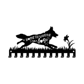 SUPERDANT Dog Key Holder Wall Mount Animal Key Hanger 12 Hooks Farmhouse Key Holder for Wall German Shepherd Flower Key Rack Metal Key Organizer Hooks for Dog Leash Home Kitchen Entryway Front Door