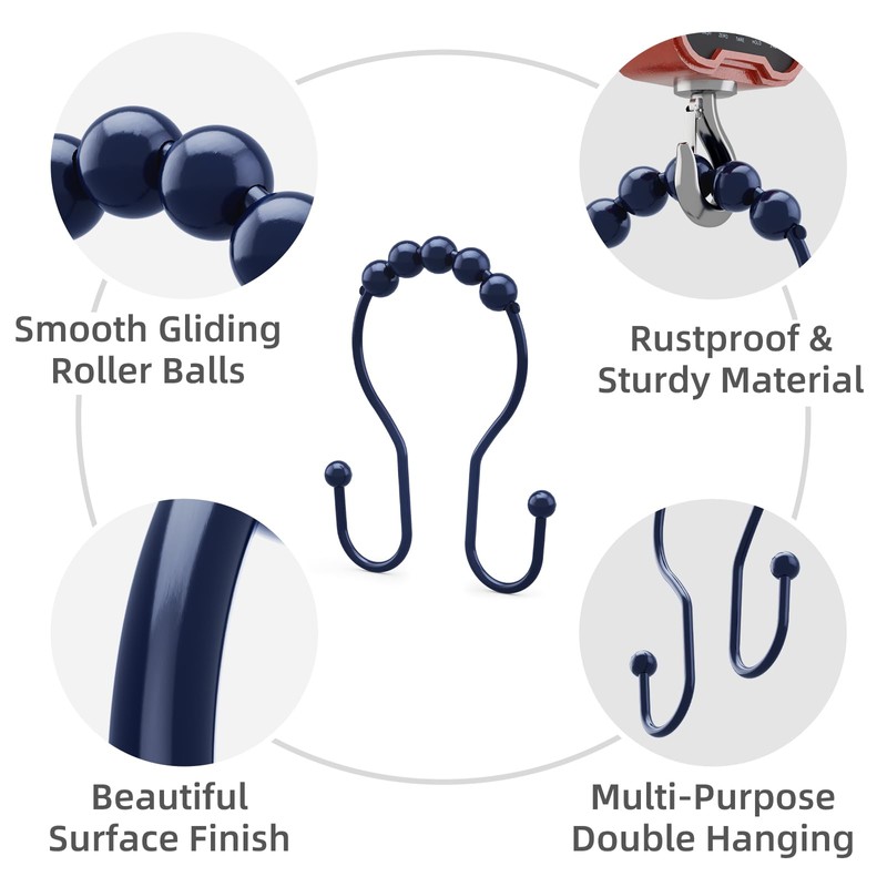 Bathway Shower Curtain Hooks, Shower Curtain Rings Rust Proof Navy