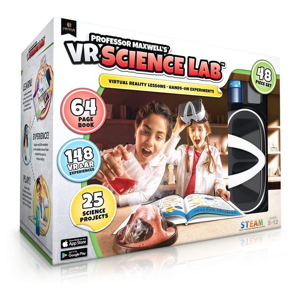 Professor Maxwell's VR Science Lab - Virtual Reality Kids Science Kit, Book and Interactive STEM Learning Activity Set (Full Version - Includes Goggles)