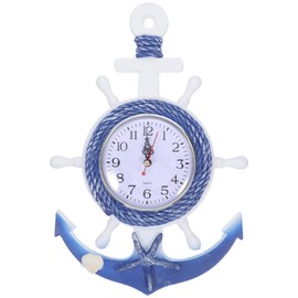 MAGICLULU Boat Anchor Wall Clock Mediterranean Style Decorative Clock with Star Design for Living Room and Bedroom Creative Nautical Home Decor