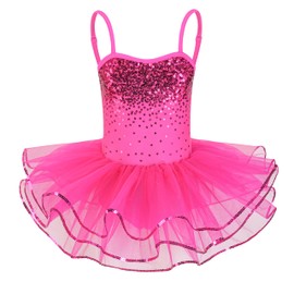 Enchanta Olivia Little Girls Sequin Leotard Dress Costumes with Sparkly Strap. Ballet Leotards Tutu Dress Ballerina Outfit Dance Costume for Kids Fuchsia