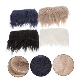 KONTONTY 4pcs Fluffy Faux Fur Fabric Strips for Crafting DIY Gnome Beard Costume Accessories Soft Shaggy Material Khaki White Blue