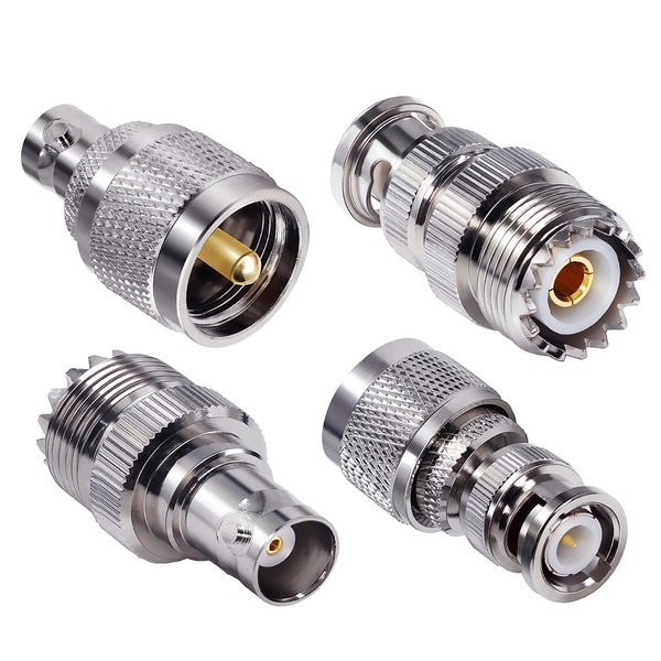 4pcs M-Type BNC to UHF PL259 Coaxial Adapter, BNC to UHF SO239 Adapter Kit Male to Female Cable Gender Changer RF Coaxial Connector Kit for CB Radio, Radio, Antenna, Extension Coaxial Cable