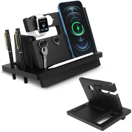 Gocokia Charging Stand Wooden Phone Watch Docking Station Wallet Stand Key Holder Intelligent Desk Organization Birthday Valentine Gift