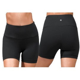 Pantalones cortos de yoga Power Flex de cintura alta de 90 grados por Reflex – Pantalones cortos de motociclista con control de abdomen para mujer, paquete de 2, Black 2 Pack 5", M