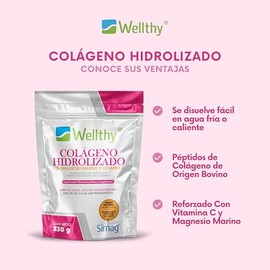Wellthy Colgeno Hidrolizado, Vitamina C y Magnesio Marino 330g. con Magnesio Marino Frnces, Sin Sabor, Sugar Free, Gluten Free, 30 porciones por...   