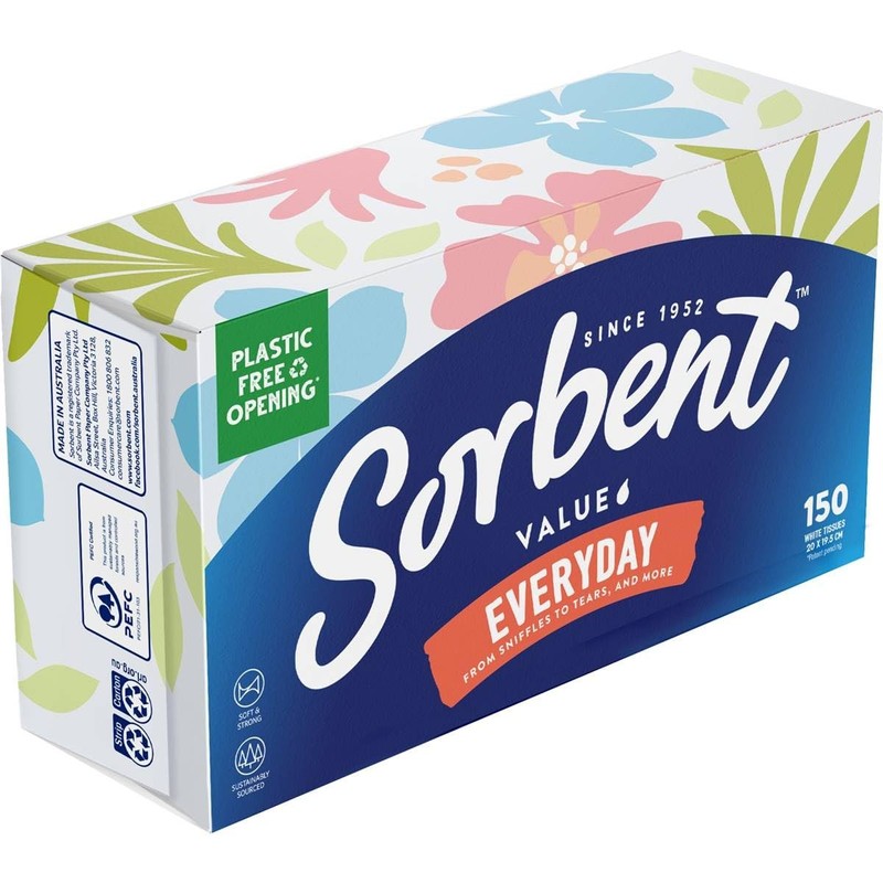 Sorbent Everyday Facial Tissues, White (150-Sheets)