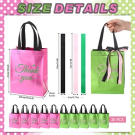 Paterr 20 Pcs Green and Pink Thank You Gift Bags with Handles and Ribbons Bulk Glossy Witchy Party Favors Bags for Witch Party Wedding Birthday Baby Shower Holiday Event Supplies Decorations