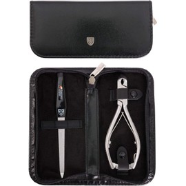 DREI SCHWERTER Pedicure Set 3 Pieces with Extra Stable Nail Clippers, Toenail Nippers, Corner Pliers, Head Cutter Made of Stainless Steel with Callus Plane and 10 Replacement Blades in Case, Brand Quality (806