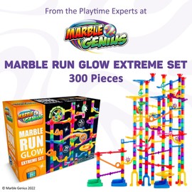 Marble Genius 300 pcs Glow Marble Run Track Race Extreme Set for Kids Age 4+, Glow in The Dark, STEM Educational Building Block, Color Instruction Manual, for Kids