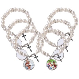 BAOZOON 6 Pcs Sublimation Bracelets Catholic Rosary Blank Heat Transfer Baptism Bracelet Rosary Beads with Cross Sublimation Blank Photo Bracelets for DIY Jewelry Making(White)