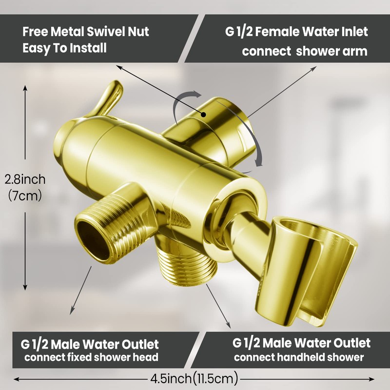Shower Diverter Valve with Handshower Mount, G1/2 Brass Shower Arm