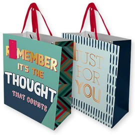 AKH® Vatertags-Geschenktüte, mittelgroß, 2 Stück, H 25,5 x B 21,5 x T 10,5 cm, Papa-Geschenktüten mit Griffen, elegante Geschenktüten aus Kraftpapier für Vater, wiederverwendbare 250 g/m² Karte