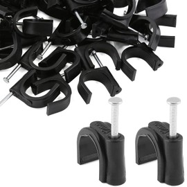 Rierdge 55 Pieces Half Clamps J-Hook with Nail, 3/4Inch Black Pex Support Holder for Tubing Pipe Fixing Wire 20mm