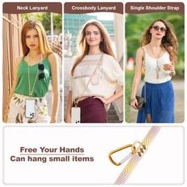 OIAWH Crossbody Phone Lanyard, Adjustable Multicolor Braided Phone Strap and Phone Chain Strap Combination, Sturdy Metal Buckle and 360° Rotatable Phone Tether Tab, Purple Yellow