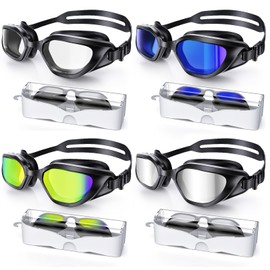 Vegemono Swim Goggles, 4 Pack Unisex Adult Swimming Goggles Upgraded Anti-Fog Anti UV No Leakage Wide View for Men Women Youth