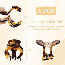 6 Pcs Mini Hair Claw Clips 1.2 Inch Tortoise Shell Checkered Leopard Print Non-Slip Cute Hair Clip Small French Acrylic Pumpkin Hair Clip for Short Thick Thin Hair Accessories for Women Girls