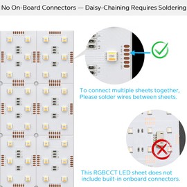 24X12cm 19"x9.5" Flexible LED Panel Sheet RGBCCT 5in1 Color Changing Ultra Thin Cuttable 60W 2.5A 24V LED Light Sheet RGBWW 2600K~6500K, Adhesive Backing (RGB+CCT(2600-6500k))