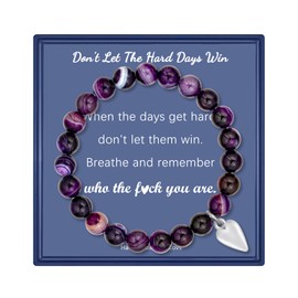 LINY Inspirational Gifts for Women, Natural Ston Inspirational Bracelets for Women, Sending You a Big Hug Gifts, Friendship Bracelet for Female Friend (Dont Let-Beads Purple)